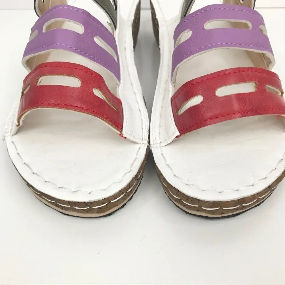Crisp White Slide Cork Sandals with 3 Color Straps- Like New